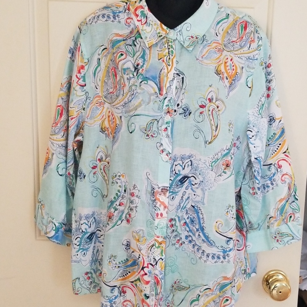 Chico's (XL)100% linen, no iron blouse